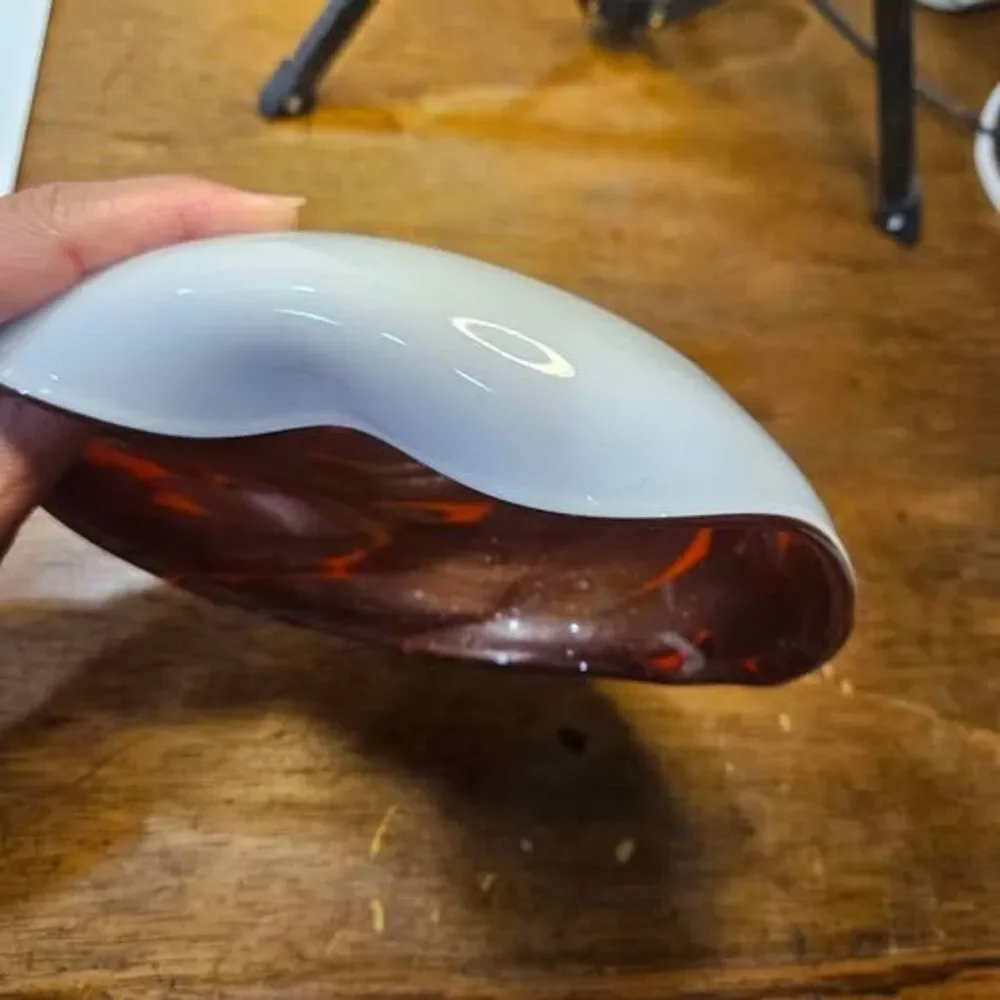 Art Glass Bowl Orange Brown White Swirl Design